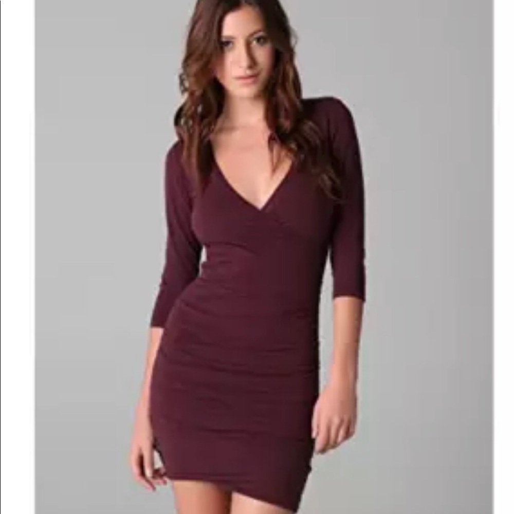 James Perse 2 ruched faux wrap bodycon dress